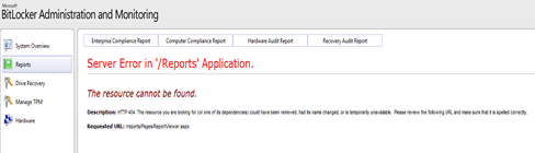 Screenshot of the BitLocker Administration and Monitoring window which shows the error message.