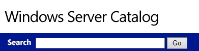 Screenshot of the Windows Server Catalog window with a Search field to check whether a product is using a driver that was recently tested, submitted, and signed.