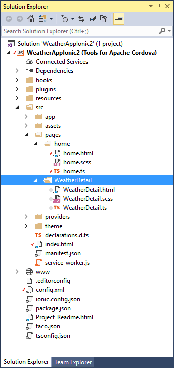 Solution Explorer With the WeatherDetail Page