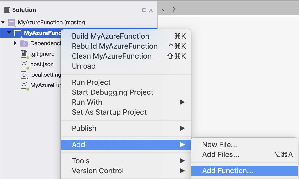 context action for adding new function