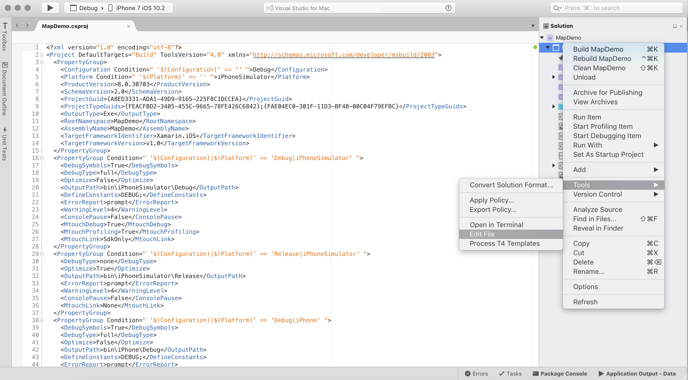 opening the csproj in the source editor