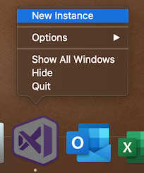 Screenshot of New Instance menu option on right-clicked Visual Studio icon