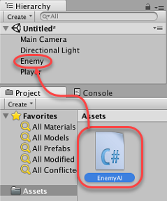 highlighting showing adding script to game object