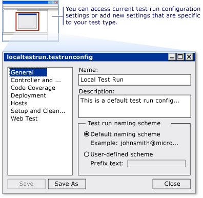 Example of the Test Run Configuration Dialog Box