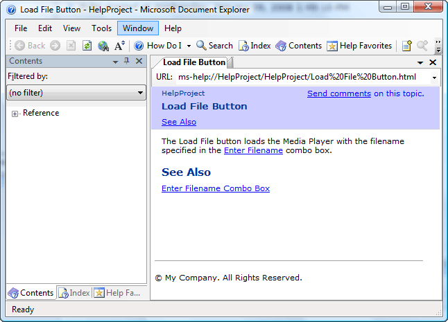 Help file In MS Document Explorer