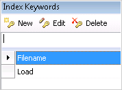 Index Keywords tool window, 'Filename' highlighted