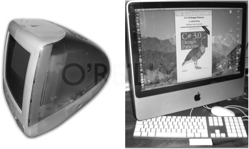 Adapter pattern illustration-migration of Mac OS X from a 1998 PowerPC-based iMac to a 2007 Intel-based iMac