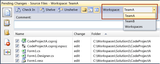 Changes pending in a selected workspace