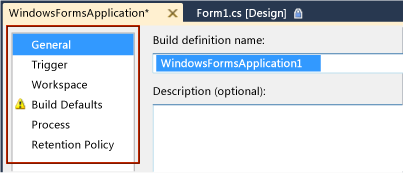 Build definition page