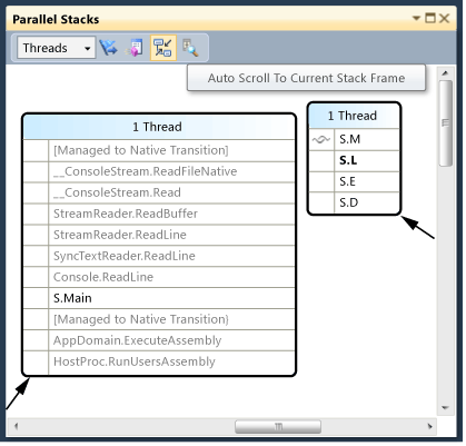 Autoscrolling in parallel stacks window