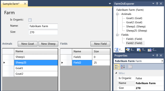 DSL running in VS, showing Windows Forms UI
