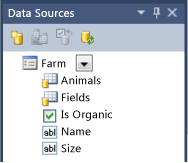 Data Sources window on the Farm domain class.