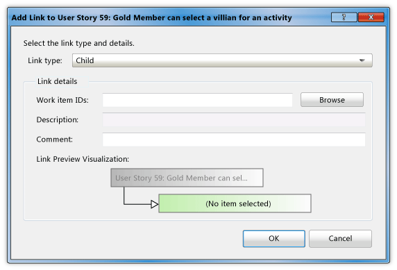 Link task to user story dialog box