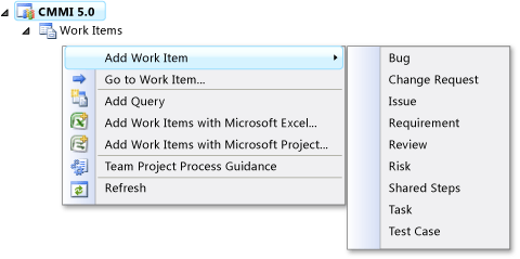 Create a work item by right-click Work Items