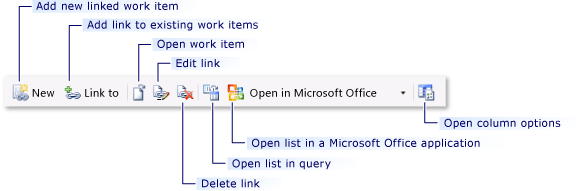 Work item form link toolbar controls