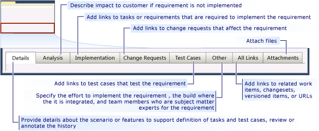 CMMI Requirement work item form - tabs