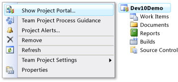Access a dashboard through the team project portal