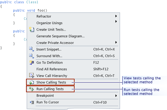 View or run tests calling a method