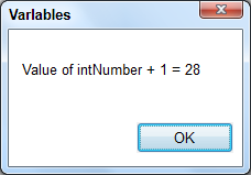 Variables - Value of intNumber + 1 = 28