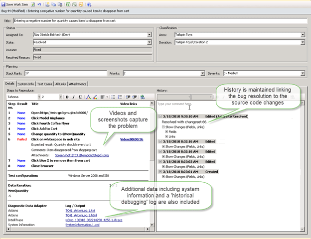 Test runs capture bug data automatically