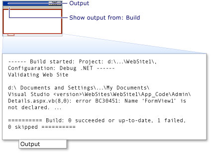 Output window with build information