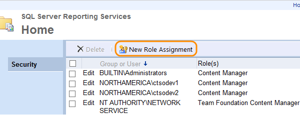 Open SSRS new role assignment