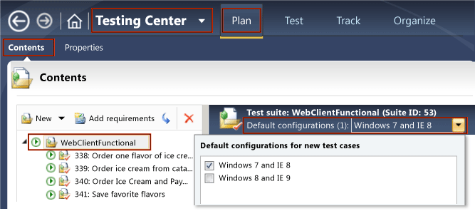 Setting default configurations for a test plan