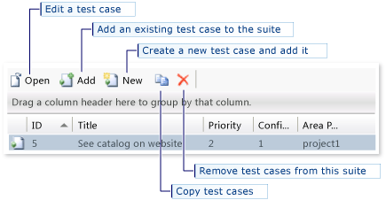 Test cases toolbar