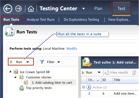 Running all the tests in a suite