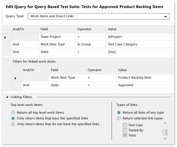 Query suite for tests of approved requirements