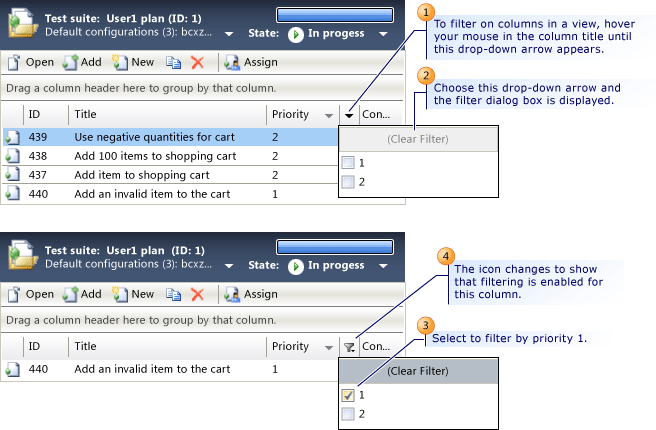 Filter Columns in Microsoft Test Manager