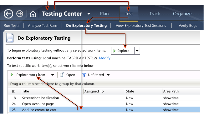 Starting an exploratory testing session