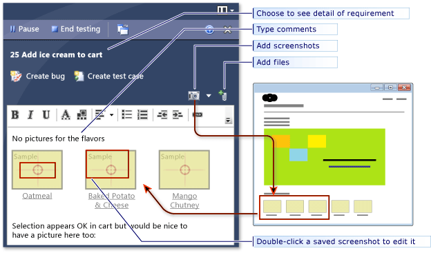 Exploratory test window alongside application.