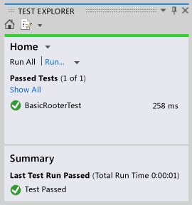 Unit Test Explorer showing a passing test.