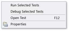 Unit Test Explorer - uni test context menu