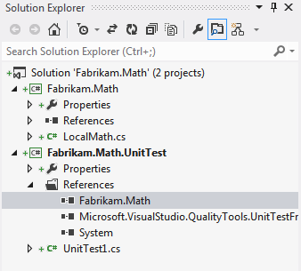 Solution Explorer with Test and Class projects
