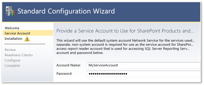 Specify an account and password