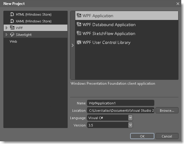 Create new project for WPF