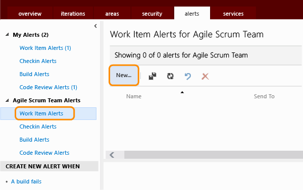 Open selet an alert type for the team