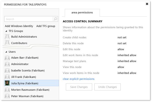 Security dialog window for Areas