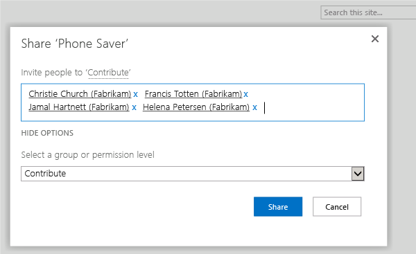 Choose the SharePoint group and add users