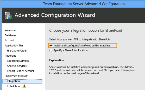 Choose to install SharePoint