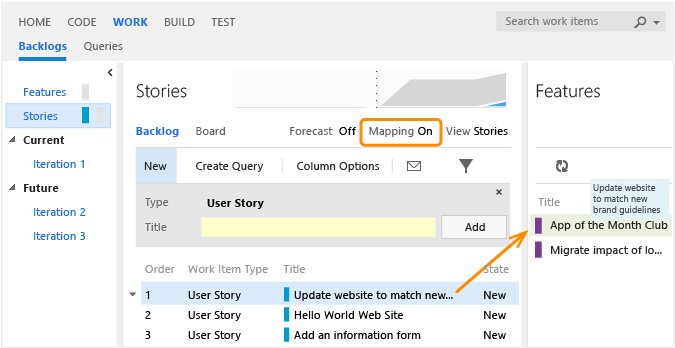Map a user story to a feature