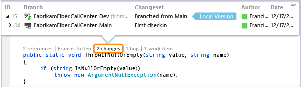 CodeLens: Find when your code was branched