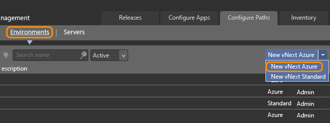 Create a vNext Azure environment for each stage