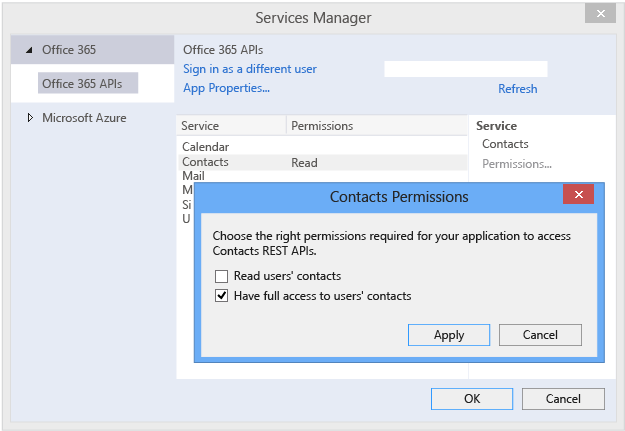 Adding O365 Contacts services