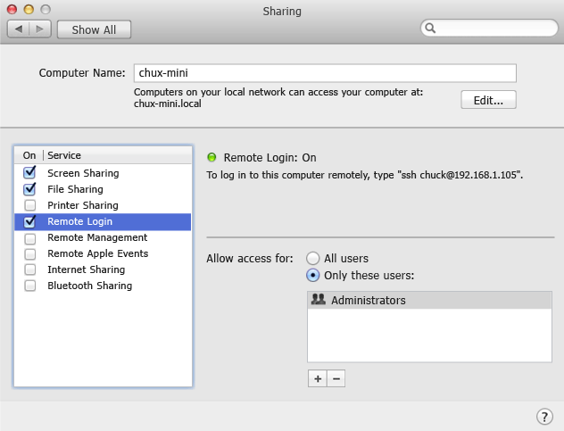 Enable SSH logins on your Mac