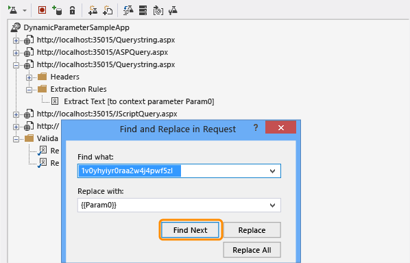 Find and replace the text for the parameter