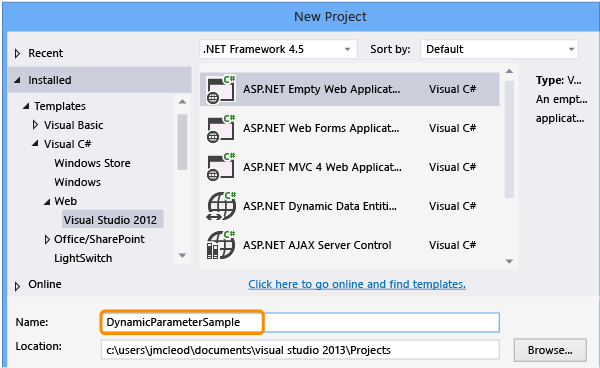 Create an empty ASP.NET web application project