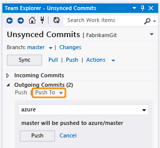 Push To link on Unsynced Commits page